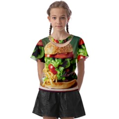 Hamburger Cheeseburger Burger 3d Render Snack Kids  Front Cut Tee by Pakemis