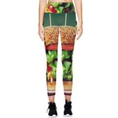 Hamburger Cheeseburger Burger 3d Render Snack Pocket Leggings  by Pakemis