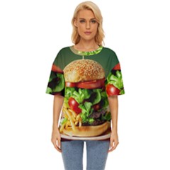 Hamburger Cheeseburger Burger 3d Render Snack Oversized Basic Tee by Pakemis