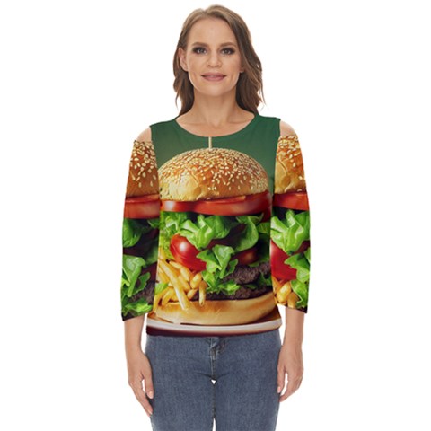 Hamburger Cheeseburger Burger 3d Render Snack Cut Out Wide Sleeve Top by Pakemis