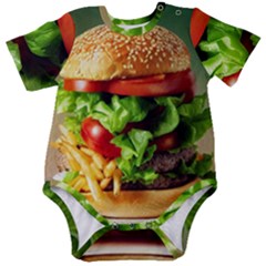 Hamburger Cheeseburger Burger 3d Render Snack Baby Short Sleeve Onesie Bodysuit by Pakemis