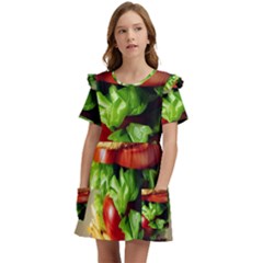 Hamburger Cheeseburger Burger 3d Render Snack Kids  Frilly Sleeves Pocket Dress by Pakemis