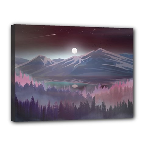 Mountains Nature Forest Moon Landscape Moonlight Canvas 16  X 12  (stretched) by Pakemis