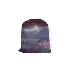 Mountains Nature Forest Moon Landscape Moonlight Drawstring Pouch (small) by Pakemis