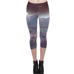 Mountains Nature Forest Moon Landscape Moonlight Capri Leggings  by Pakemis