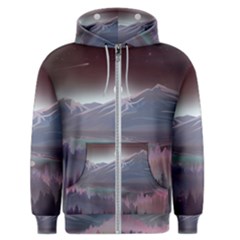 Mountains Nature Forest Moon Landscape Moonlight Men s Zipper Hoodie by Pakemis