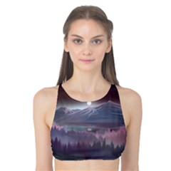 Mountains Nature Forest Moon Landscape Moonlight Tank Bikini Top by Pakemis