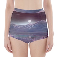 Mountains Nature Forest Moon Landscape Moonlight High-waisted Bikini Bottoms by Pakemis