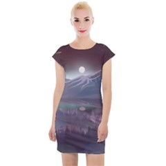 Mountains Nature Forest Moon Landscape Moonlight Cap Sleeve Bodycon Dress by Pakemis