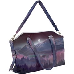 Mountains Nature Forest Moon Landscape Moonlight Canvas Crossbody Bag by Pakemis