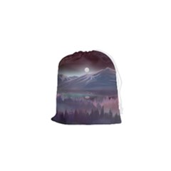 Mountains Nature Forest Moon Landscape Moonlight Drawstring Pouch (xs) by Pakemis