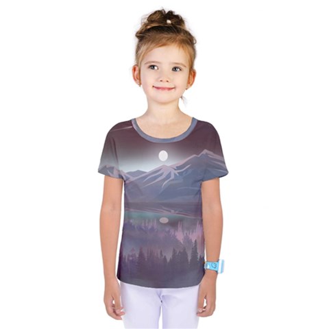 Mountains Nature Forest Moon Landscape Moonlight Kids  One Piece Tee by Pakemis