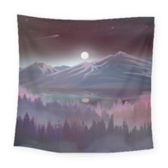 Mountains Nature Forest Moon Landscape Moonlight Square Tapestry (large) by Pakemis