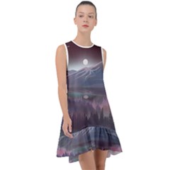 Mountains Nature Forest Moon Landscape Moonlight Frill Swing Dress by Pakemis