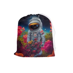 Astronaut Universe Planting Flowers Cosmos Galaxy Drawstring Pouch (large) by Pakemis