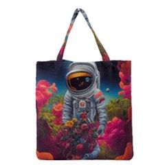 Astronaut Universe Planting Flowers Cosmos Galaxy Grocery Tote Bag by Pakemis