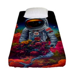 Astronaut Universe Planting Flowers Cosmos Galaxy Fitted Sheet (single Size) by Pakemis