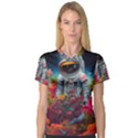 Astronaut Universe Planting Flowers Cosmos Galaxy V-Neck Sport Mesh Tee View1