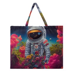 Astronaut Universe Planting Flowers Cosmos Galaxy Zipper Large Tote Bag by Pakemis