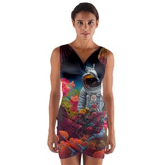 Astronaut Universe Planting Flowers Cosmos Galaxy Wrap Front Bodycon Dress by Pakemis