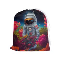 Astronaut Universe Planting Flowers Cosmos Galaxy Drawstring Pouch (xl) by Pakemis