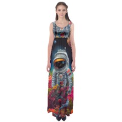 Astronaut Universe Planting Flowers Cosmos Galaxy Empire Waist Maxi Dress by Pakemis