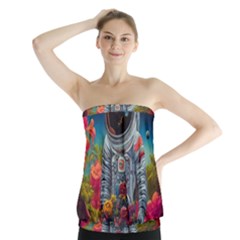 Astronaut Universe Planting Flowers Cosmos Galaxy Strapless Top by Pakemis