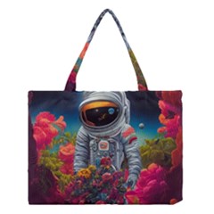 Astronaut Universe Planting Flowers Cosmos Galaxy Medium Tote Bag by Pakemis