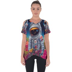 Astronaut Universe Planting Flowers Cosmos Galaxy Cut Out Side Drop Tee by Pakemis