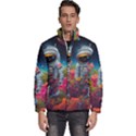 Astronaut Universe Planting Flowers Cosmos Galaxy Men s Puffer Bubble Jacket Coat View1