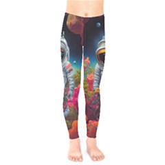 Astronaut Universe Planting Flowers Cosmos Galaxy Kids  Leggings by Pakemis