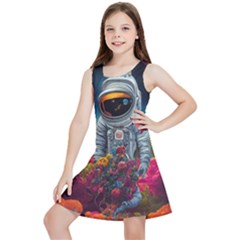 Astronaut Universe Planting Flowers Cosmos Galaxy Kids  Lightweight Sleeveless Dress by Pakemis