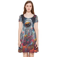 Astronaut Universe Planting Flowers Cosmos Galaxy Inside Out Cap Sleeve Dress by Pakemis