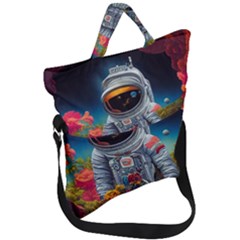 Astronaut Universe Planting Flowers Cosmos Galaxy Fold Over Handle Tote Bag by Pakemis