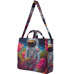 Astronaut Universe Planting Flowers Cosmos Galaxy Square Shoulder Tote Bag by Pakemis