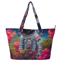 Astronaut Universe Planting Flowers Cosmos Galaxy Full Print Shoulder Bag by Pakemis