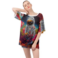 Astronaut Universe Planting Flowers Cosmos Galaxy Oversized Chiffon Top