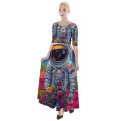 Astronaut Universe Planting Flowers Cosmos Galaxy Half Sleeves Maxi Dress by Pakemis