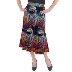 Astronaut Universe Planting Flowers Cosmos Galaxy Midi Mermaid Skirt by Pakemis