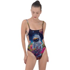 Astronaut Universe Planting Flowers Cosmos Galaxy Tie Strap One Piece Swimsuit by Pakemis