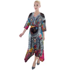 Astronaut Universe Planting Flowers Cosmos Galaxy Quarter Sleeve Wrap Front Maxi Dress by Pakemis