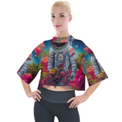 Astronaut Universe Planting Flowers Cosmos Galaxy Mock Neck Tee by Pakemis