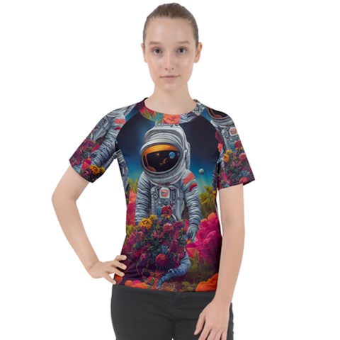 Astronaut Universe Planting Flowers Cosmos Galaxy Women s Sport Raglan Tee by Pakemis