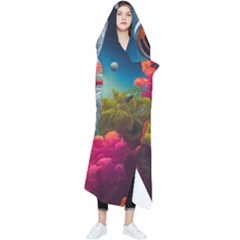 Astronaut Universe Planting Flowers Cosmos Galaxy Wearable Blanket by Pakemis