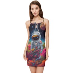 Astronaut Universe Planting Flowers Cosmos Galaxy Summer Tie Front Dress by Pakemis