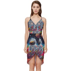 Astronaut Universe Planting Flowers Cosmos Galaxy Wrap Frill Dress by Pakemis