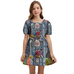 Astronaut Universe Planting Flowers Cosmos Galaxy Kids  Short Sleeve Dolly Dress by Pakemis