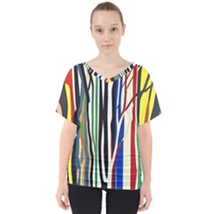 Abstract Trees Colorful Artwork Woods V-neck Dolman Drape Top by Pakemis