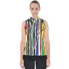 Abstract Trees Colorful Artwork Woods Mock Neck Shell Top by Pakemis