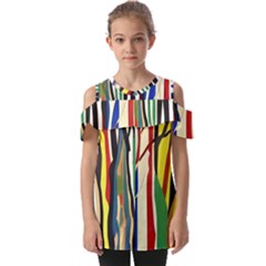 Abstract Trees Colorful Artwork Woods Fold Over Open Sleeve Top by Pakemis